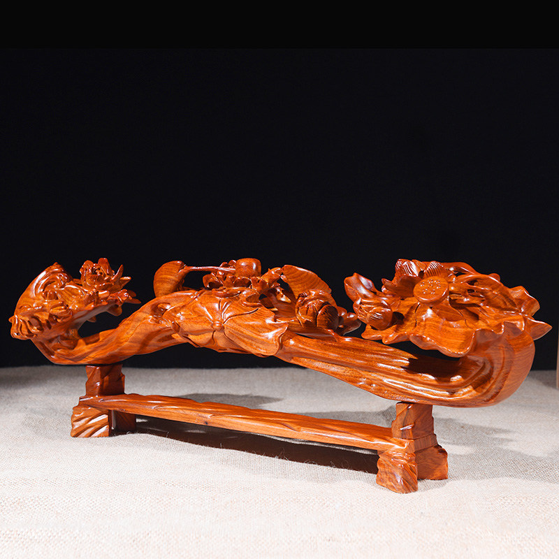 花梨木雕年年有余如意摆件实木雕刻客厅装饰品红木工艺品开业礼品